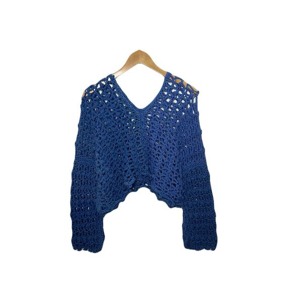 Coastal Boho Bell Sleeve Crop Open Crochet Sweater Women’s OSFM - Picture 7 of 7